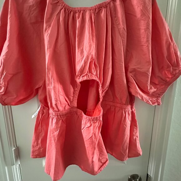 Old Navy Womens Coral Peasant Blouse 2X Cotton Short Sleeve Elastic Neck - Picture 12 of 12